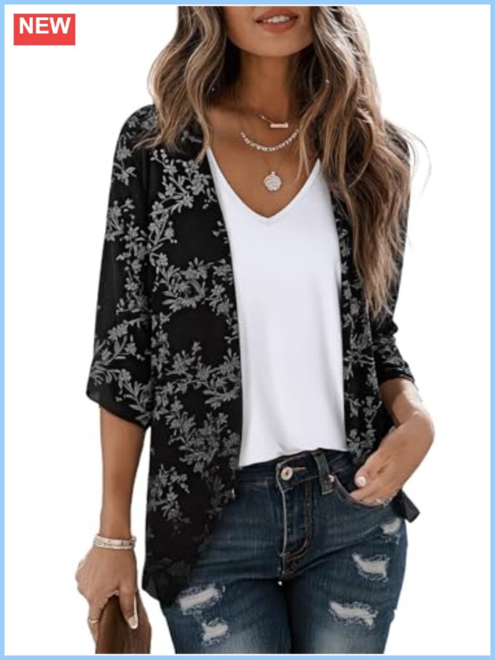 Lightweight Chiffon Cardigan Puff Sleeve Beach Cover Up Top